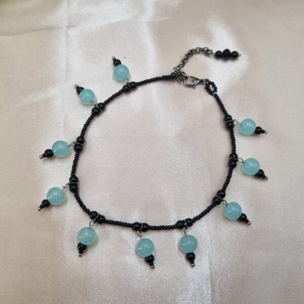 "Seafoam Breeze" Black Anklet with Beaded Charms