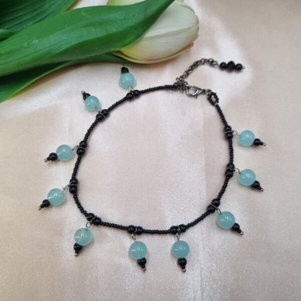 "Seafoam Breeze" Black Anklet with Beaded Charms