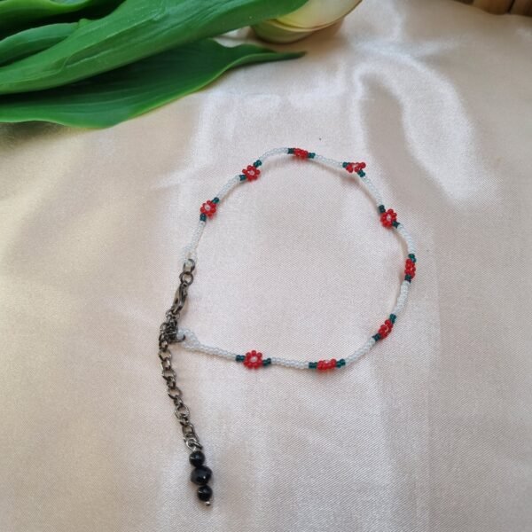 "Scarlet Bloom" White & Red Floral Anklet
