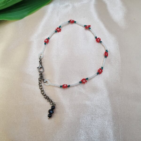 20251123_104933 "Scarlet Bloom" White & Red Floral Anklet