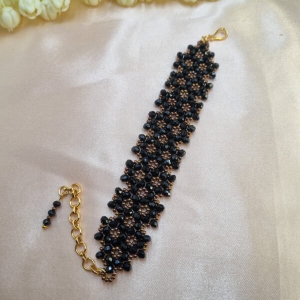 20251123_114734 "Midnight Lace" Black Crystal & Bronze Woven Bracelet
