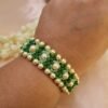 20251123_115542 "Forest Pearl" Green Crystal & Cream Pearl Woven Bracelet