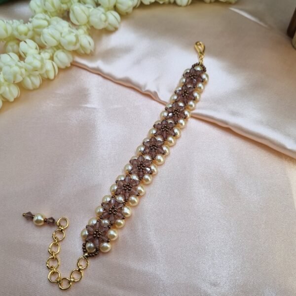 20251123_125119 "Vintage Rose" Pearl & Bronze Crystal Floral Bracelet