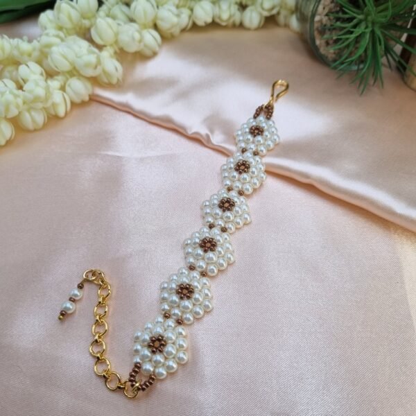 20251123_125354 "Timeless Bloom" Cream Pearl & Bronze Daisy Bracelet
