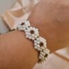 "Timeless Bloom" Cream Pearl & Bronze Daisy Bracelet