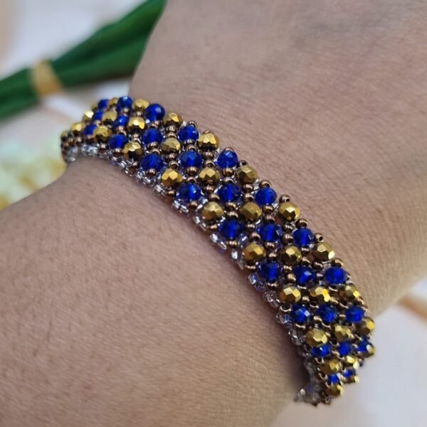 20251123_131119 "Royal Azure" Blue & Gold Crystal Wide Cuff