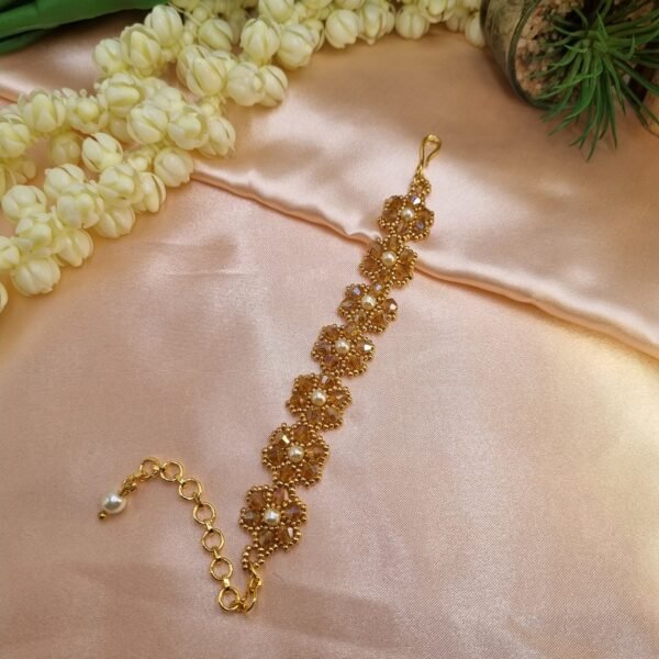 20251123_132311 "Golden Amber" Crystal & Pearl Floral Bracelet