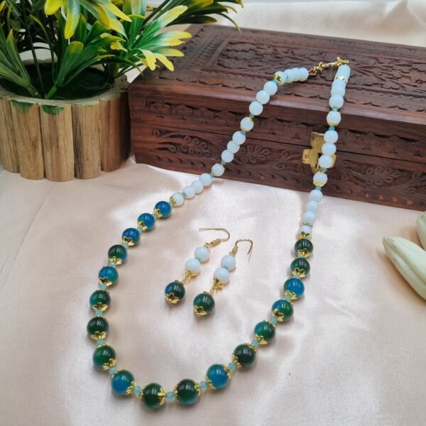 20251124_102631 "Ocean Tides" Teal, Blue & White Beaded Necklace Set
