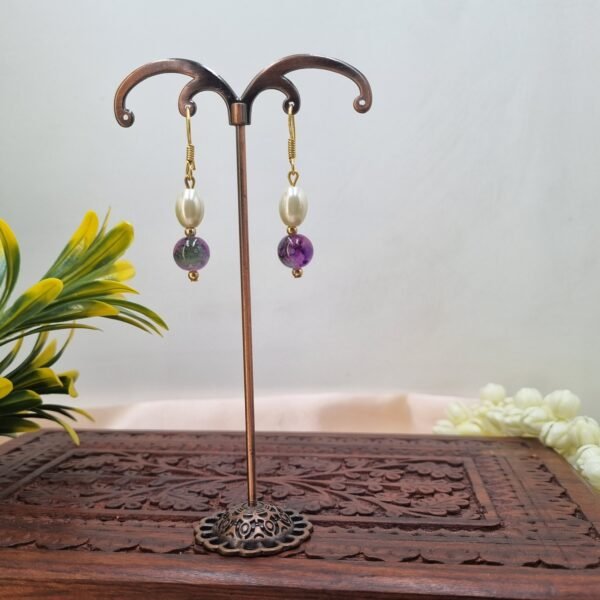 "Royal Mystic" Purple & Green Marbled Bead Pearl Necklace Set