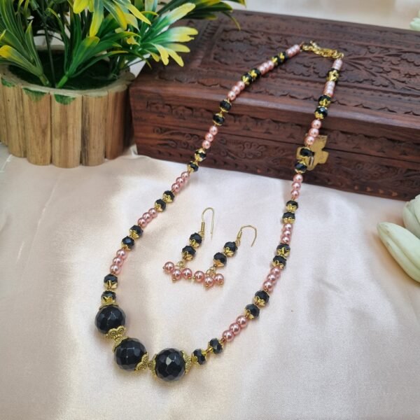 20251124_105207 "Midnight Rose" Black Crystal & Pink Pearl Necklace Set