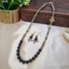 "Midnight Silver" Black & Grey Pearl Line Necklace Set
