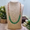 "Jade Garden" Green Bead & Peach Pearl Necklace Set