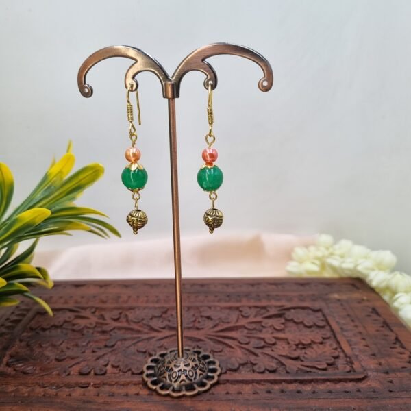 "Jade Garden" Green Bead & Peach Pearl Necklace Set