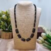 "Midnight Stripe" Black Crystal & Silver Banded Barrel Necklace Set