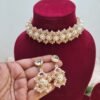 "Champagne Glow" Crystal & Pearl Floral Choker Set