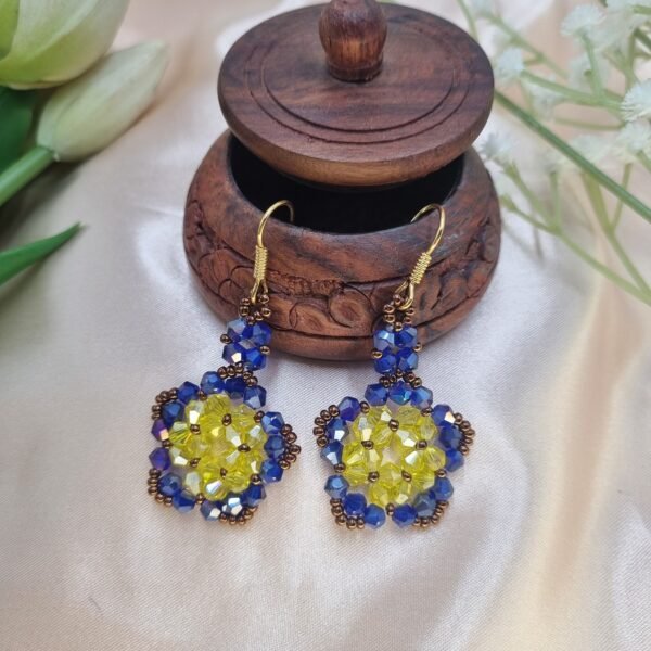 20251126_163546 "Starry Bloom" Blue & Yellow Crystal Flower Earrings