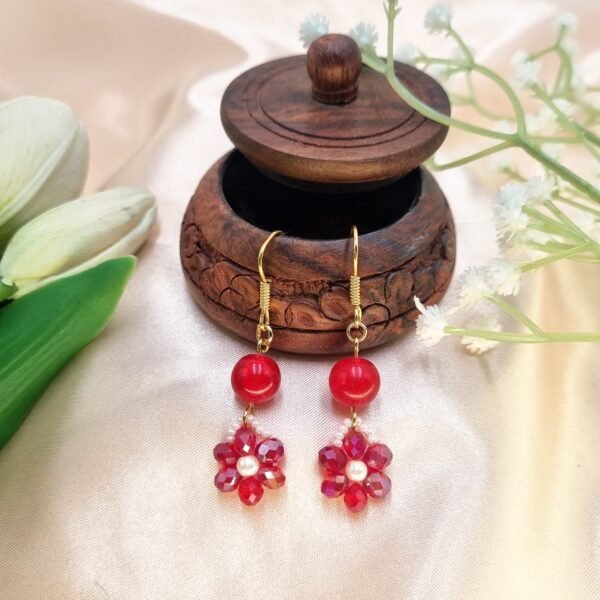 20251126_164307 "Ruby Blossom" Red Bead & Crystal Flower Earrings