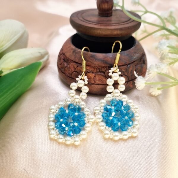 "Lagoon Pearl" Aqua Crystal & Cream Drop Earrings