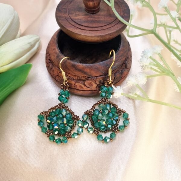 "Forest Emerald" Green Crystal & Bronze Drop Earrings