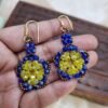 "Starry Bloom" Blue & Yellow Crystal Flower Earrings