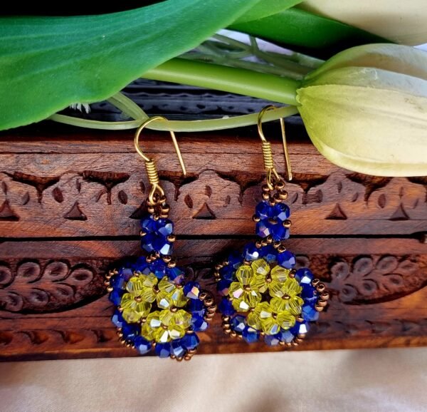 "Starry Bloom" Blue & Yellow Crystal Flower Earrings