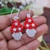 "Crimson Snow" Red Crystal & White Drop Earrings