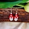 "Crimson Snow" Red Crystal & White Drop Earrings