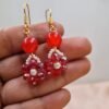 20251126_171049 "Ruby Blossom" Red Bead & Crystal Flower Earrings