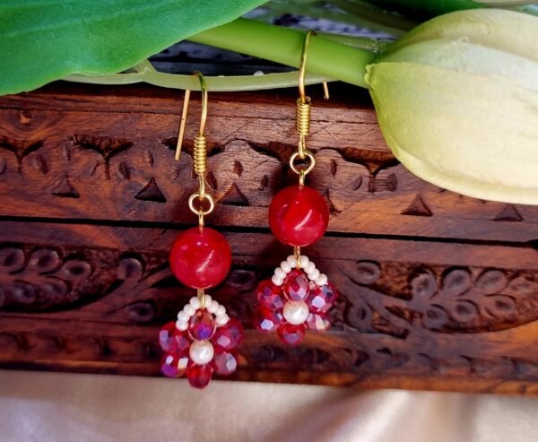 20251126_171143 "Ruby Blossom" Red Bead & Crystal Flower Earrings
