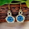 "Lagoon Pearl" Aqua Crystal & Cream Drop Earrings