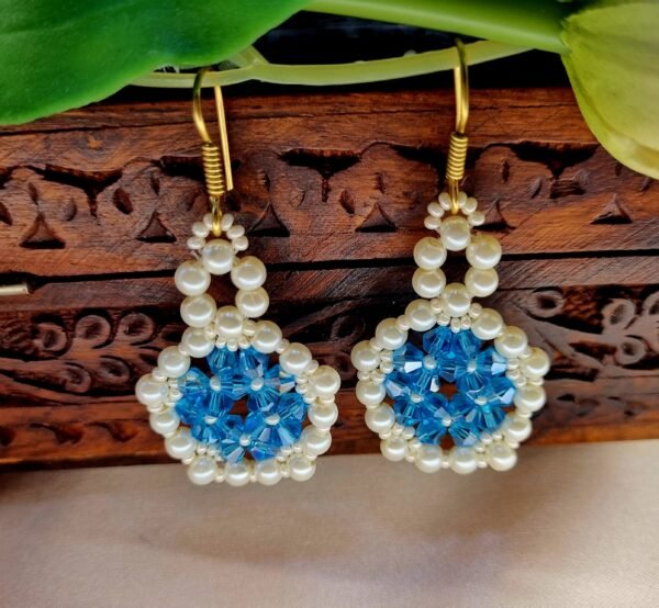 "Lagoon Pearl" Aqua Crystal & Cream Drop Earrings