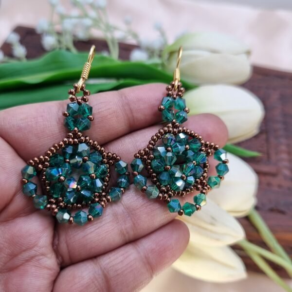 "Forest Emerald" Green Crystal & Bronze Drop Earrings