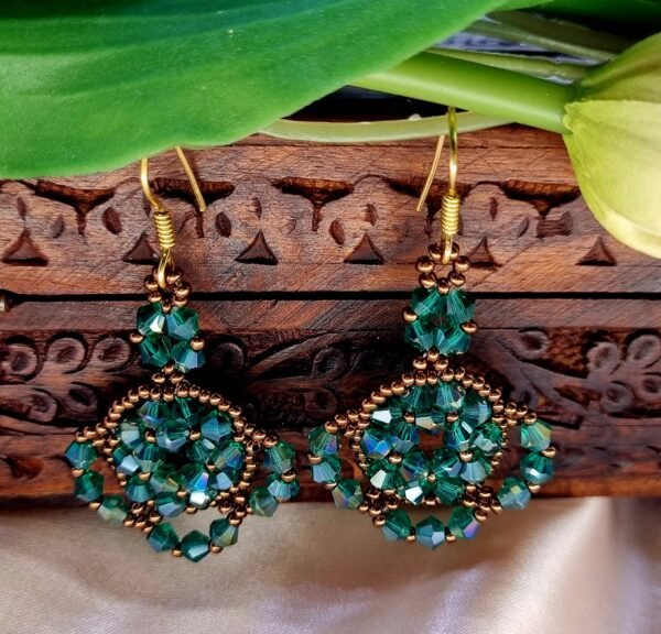 "Forest Emerald" Green Crystal & Bronze Drop Earrings