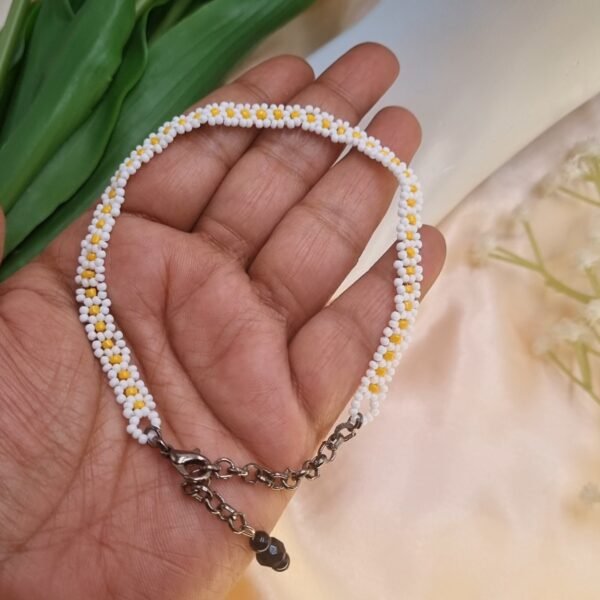 20251127_170231 "Sunshine Daisy" White & Yellow Floral Anklet