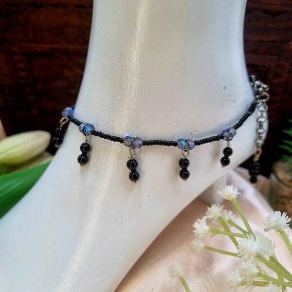 20251127_171156 "Midnight Shaker" Black & Iridescent Dangle Anklet