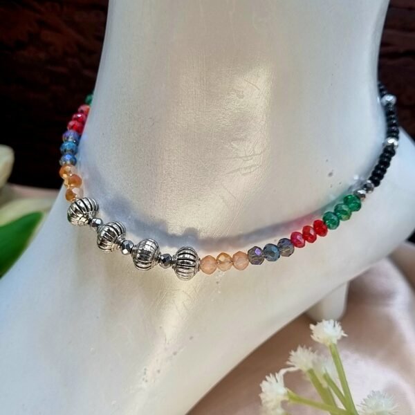 "Boho Prism" Multi-Color Crystal & Silver Anklet