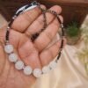 "Moonlit Path" Milky White & Black Beaded Anklet