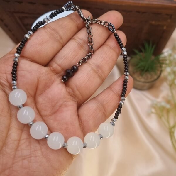 20251127_172155 "Moonlit Path" Milky White & Black Beaded Anklet