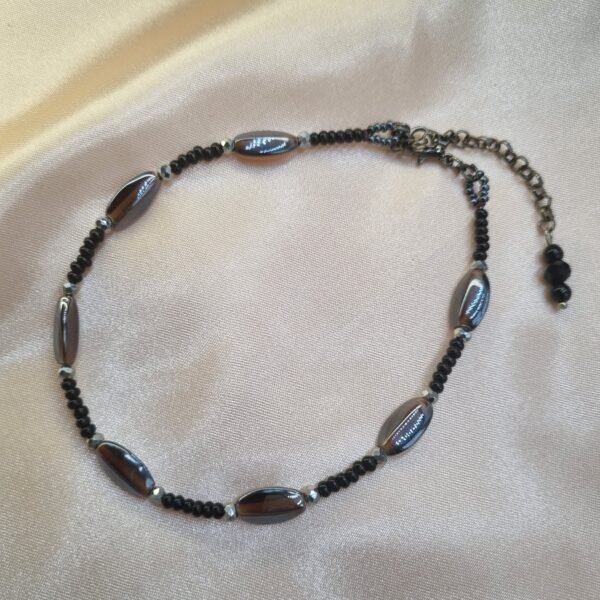 20251127_172721 "Urban Smoke" Black & Smoky Grey Oval Bead Anklet