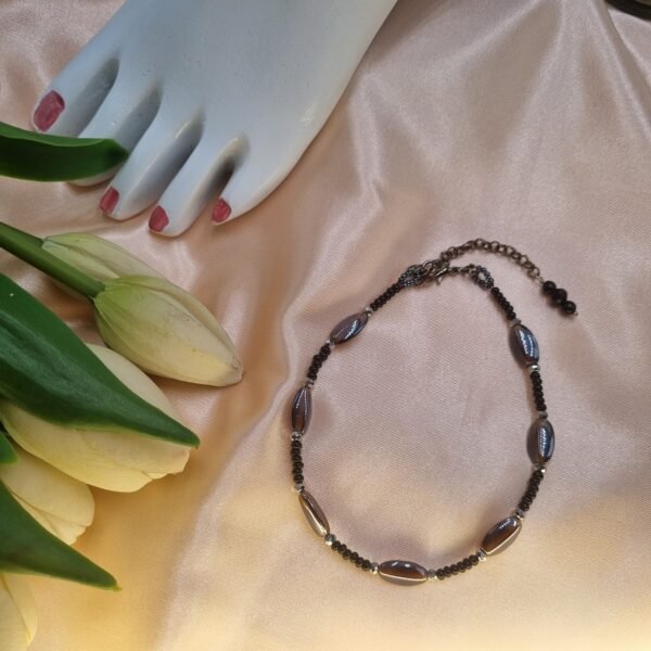 "Urban Smoke" Black & Smoky Grey Oval Bead Anklet