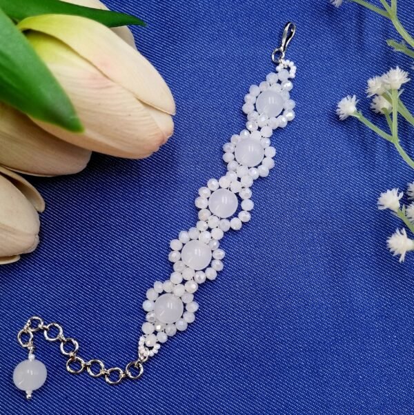 20251127_183225 "Snowfall Elegance" White Crystal & Bead Bracelet