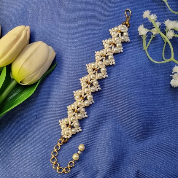 20251127_202945 "Ivory Lace" Cream Pearl & Gold Vine Bracelet