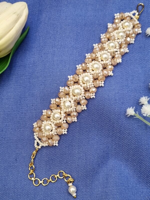 "Champagne Lace" Crystal & Pearl Wide Bracelet