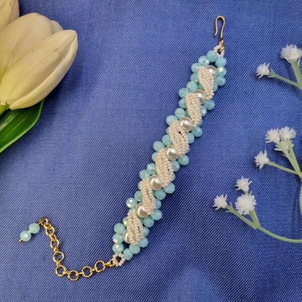 20251127_205130 "Seafoam Swirl" Aqua Crystal & Pearl Wave Bracelet