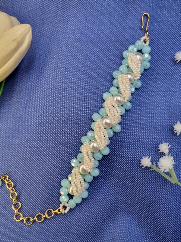 "Seafoam Swirl" Aqua Crystal & Pearl Wave Bracelet
