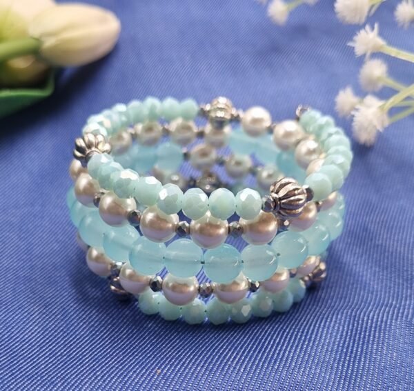 20251130_163005 "Ocean Mist" Pearl & Blue Crystal Wrap Bracelet