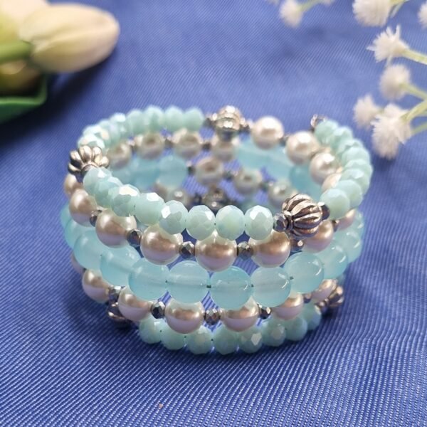 20251130_163005 "Ocean Mist" Pearl & Blue Crystal Wrap Bracelet