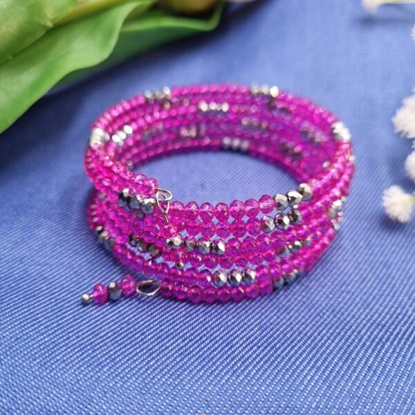 20251130_164613 "Electric Fuchsia" Pink & Silver Crystal Wrap Bracelet