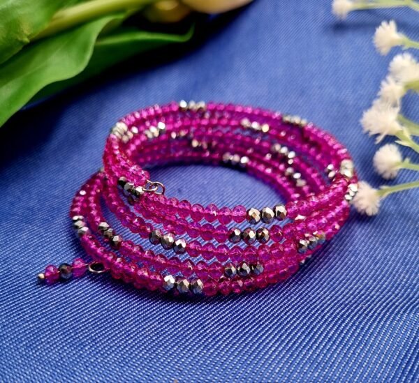 "Electric Fuchsia" Pink & Silver Crystal Wrap Bracelet