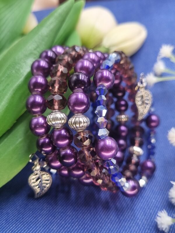 "Royal Amethyst" Purple Pearl & Leaf Wrap Bracelet